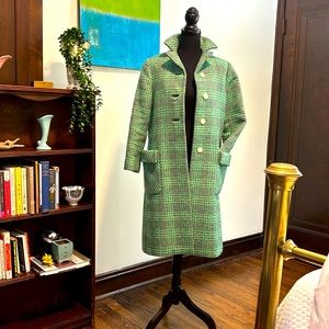 Vintage 60s Custom Made Shamrock Green 100% Wool Plaid Coat